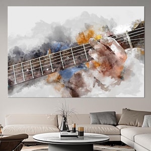 Guitar Watercolor wall art Music canvas print Abstract Guitar Large canvas art Watercolor Music Home decor
