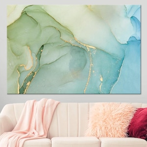 Green blue large canvas wall art prints Glitter canvas art Abstract print Gold art Marble canvas Living room wall art Marble decor