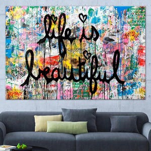 Life Is Beautiful Graffiti large canvas wall art prints Street art canvas Modern graffiti wall decor Trendy inspirational wall art