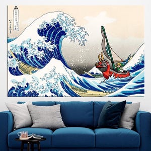 The Legend of Zelda Windwaker large canvas wall art prints The Great Wave off Kanagawa Zelda print Video game art Zelda gifts
