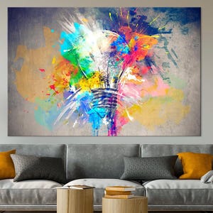 Colorful Light Bulb large canvas wall art prints Modern decor Abstract color Splash print Light Bulb Graffiti wall art