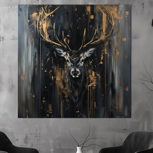 Deer large canvas wall art prints Woodland animal art Deer Head portrait Elk print Nature decor Rustic wall art