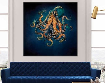 Octopus wall art print Giant Octopus printable art Sea Monster Octopus Large canvas art Nautical wall art Modern home decor