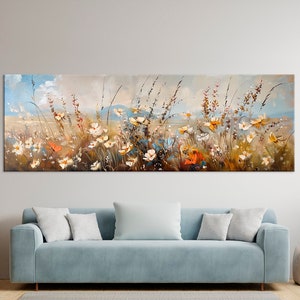 Wild Flowers canvas wall art Wildflower Meadow landscape print Summer Blooms art Delicate Floral Print Nature Inspired art Large canvas art