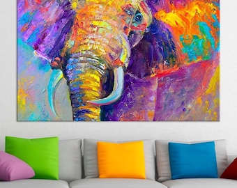 Colorful Abstract Elephant Canvas Art: Vibrant Graffiti Style Wall Decor
