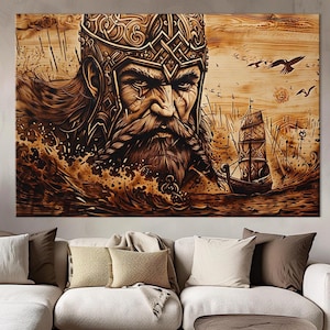 Viking large canvas wall art prints Norse Warrior Scandinavian decor Viking Norse Mythology print Historic wall art