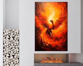 Phoenix Bird canvas wall art Rising Phoenix painting print Fire bird art Large canvas art Bedroom wall art