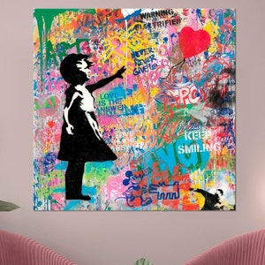 Balloon Girl Graffiti canvas art Abstract Large wall art Girl with Balloon Street art canvas Modern Home decor
