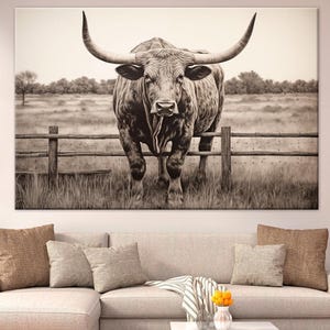 Texas Longhorn large canvas wall art prints Rustic home decor Longhorn bull painting Cow wall art Country farmhouse art