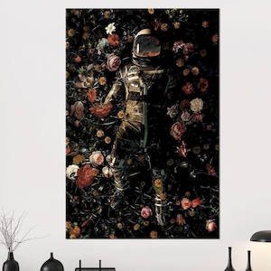 Nasa Astronaut large canvas wall art prints Space wall art Astronaut in flowers print Surreal astronaut art Living room decor