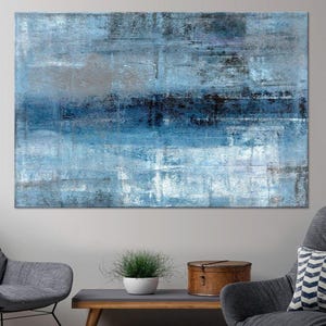 Blue large canvas wall art prints Modern abstract decor White blue canvas print Blue Gray minimalist wall art Office abstract art