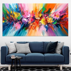 Colorful Abstract large canvas wall art prints Bright abstract painting print Modern rainbow watercolor wall art Contemporary decor