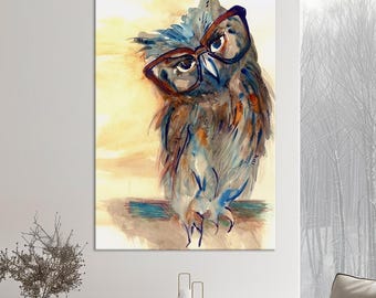 Wise Owl Canvas Wall Art: Funny Bird with Glasses Print