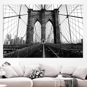 Brooklyn Bridge large canvas wall art prints New York skyline wall art Black and white Brooklyn Bridge print Living room decor
