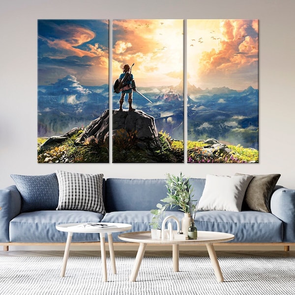 Legend of Zelda wall art Breath of the Wild Game room decor Zelda canvas print Nursery art Zelda poster Large canvas art