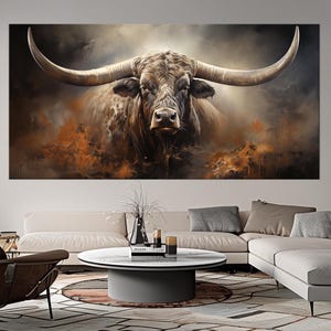 Texas Longhorn large canvas wall art prints Cow Rustic wall decor Longhorn Bull print Texas Longhorn Farmhouse decor