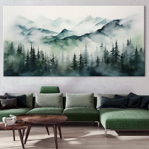 Foggy Forest large canvas wall art prints Forest landscape print Misty mountain wall art Pine trees Nature decor