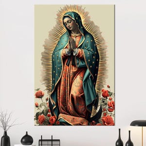 Our Lady of Guadalupe large canvas wall art prints Religious decor Virgin Mary print Modern Catholic art Christian wall decor