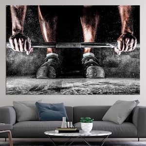 Gym large canvas wall art prints Weightlifting wall decor Sport motivational poster Fitness studio art Barbell print Bodybuilder gift