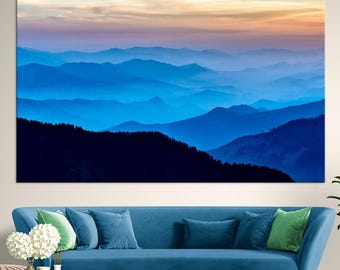 Smoky Mountain large canvas wall art prints Mountain landscape print Blue Ridge Mountains wall decor Blue Mountain print Housewarming gift