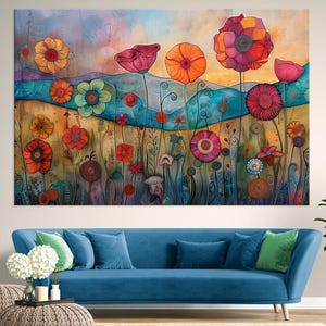 Poppy Flowers large canvas wall art prints Poppies landscape print Abstract poppies wall art Bright wildflowers decor