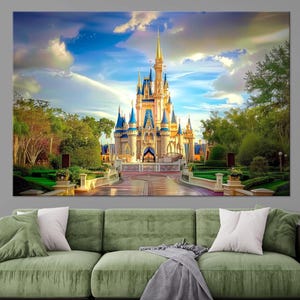Princess Castle large canvas wall art prints Girls room decor Fantasy fairytale Castle art Cinderella Magic Kingdom print