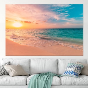 Ocean Sunset Canvas Print: Beach Seascape Wall Art, Nautical Living Room Decor