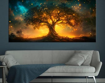 Yggdrasil Tree of Life Canvas Art, Norse Mythology Wall Decor
