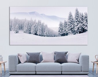 Winter Landscape wall art Winter Mountain painting print Snowy Forest Nature wall art Large canvas art