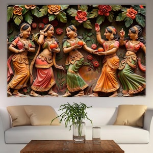 Indian Women large canvas wall art prints Ethnic wall decor Indian folk art Cultural wall art Traditional Indian home decor