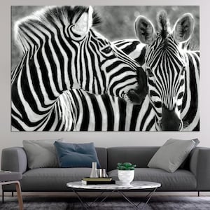 Zebra large canvas wall art prints Safari Animals wall decor Black and white Zebra print Wildlife family Zebra canvas art Living room decor
