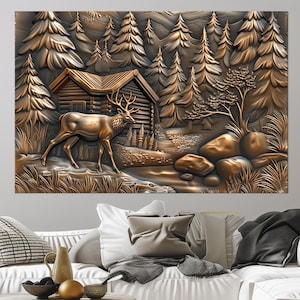 Deer large canvas wall art prints Hunting Cabin print Woodland Animal decor Forest Elk Nature Lodge wall art