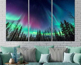Aurora Borealis Canvas Print: Northern Lights, Forest Landscape
