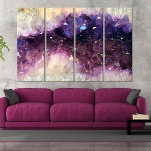 Purple Amethyst canvas print Lilac Amethyst Crystals printable art Modern wall art Abstract Amethyst Large wall art Living room wall art