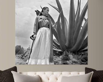 Mexican Woman Canvas Print: Black and White Agave Art