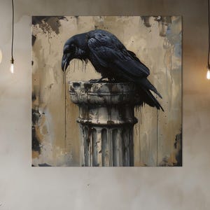 Mystical Raven large canvas wall art prints Gothic wall decor Black crow wall art Dark raven print Living room decor