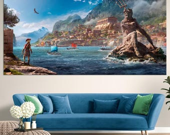 Poseidon God large canvas wall art prints Fantasy art print Neptune wall art Greek mythology decor Nursery wall art