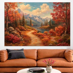 Autumn Forest large canvas wall art prints Fall landscape print Mountain forest art Autumn nature wall art Home decor