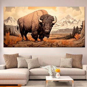 American Buffalo large canvas wall art prints Wildlife decor Bison painting Yellowstone wall art Rustic farmhouse print