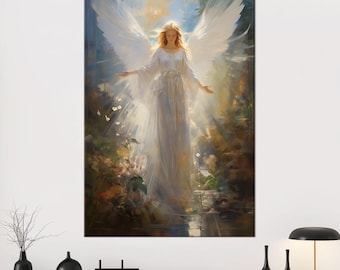 Guardian Angel Canvas Wall Art: Heavenly Light Religious Print