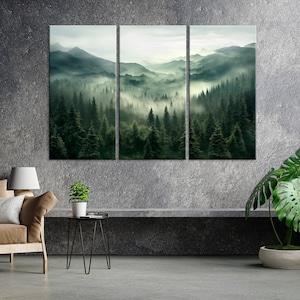 Foggy Mountain canvas print Forest Pine Trees Nature wall art Forest landscape print Large canvas art Living room decor