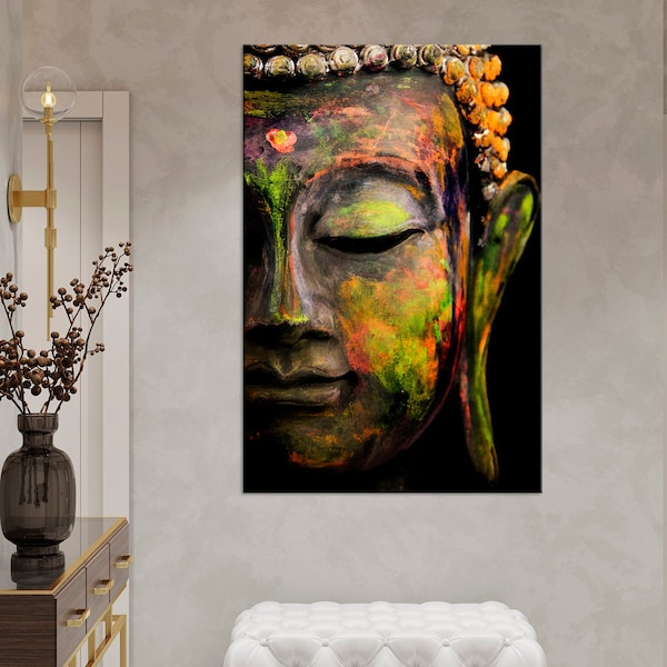 Buddha wall art Colorful Buddha face Large canvas art Buddhism Zen painting print Buddha home decor Spiritual gifts Religious art