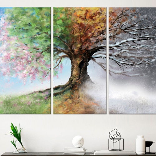 Tree Four Season Canvas Wall Art Colorful Tree Print 4 Seasons - Etsy