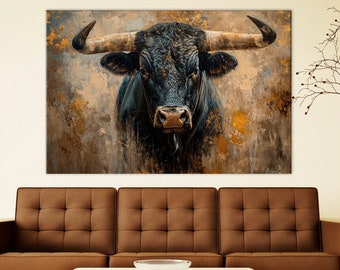 Black Bull canvas wall art Buffalo painting print Rustic Farm prints Bull Large canvas art Modern farmhouse decor