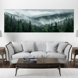 Foggy Mountain Forest Canvas Art, Morning Mist Landscape