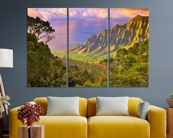 Kauai Hawaii canvas print Hawaii Coast wall art Ocean Sunset large canvas art Tropical Landscape Living room wall art