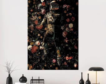 Astronaut in Flowers Canvas Print, Space Wall Art