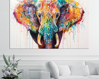 Vibrant Elephant Canvas Wall Art, Colorful Animal Print, Modern Decor (Ready to Hang)