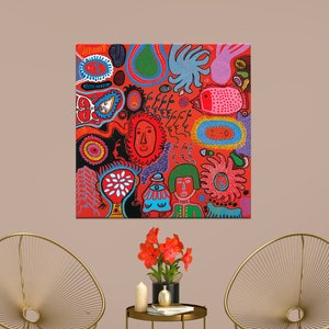 Yayoi Kusama canvas print Japanese artist Modern abstract art Red Japanese art print Abstract exhibition poster Living room wall art