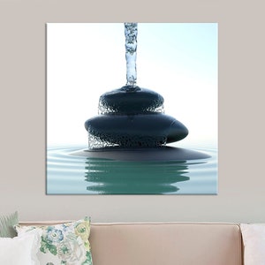 Zen wall art Water on Stones canvas Zen print Spa stones Large canvas art Meditation Salon decor Relax art print Spa gift